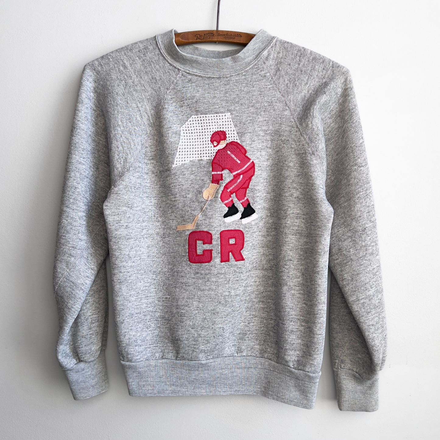 Vintage 1980s Hockey Embroidery Grey Raglan Sweatshirt  - Shop ThreadCount Vintage Co.