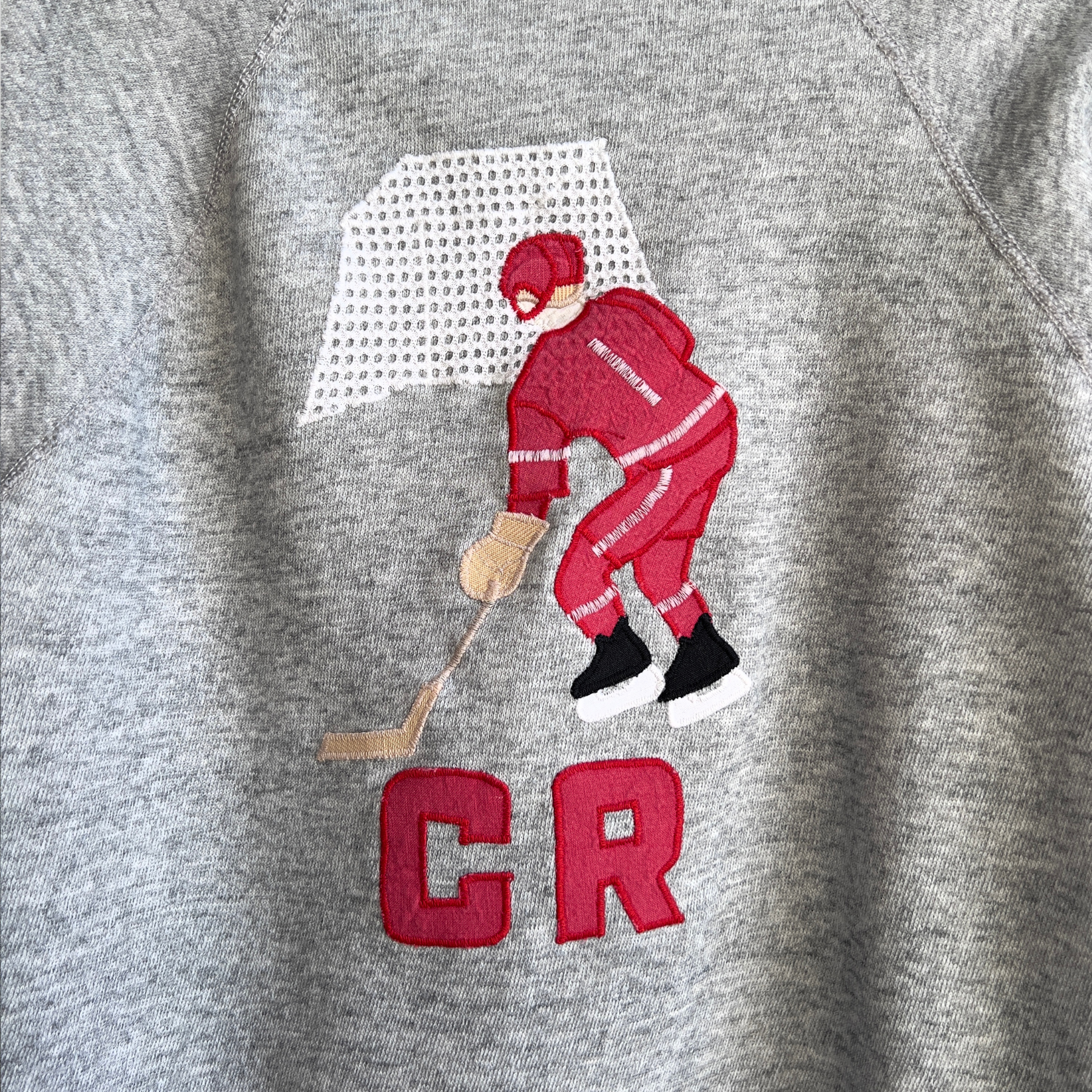 Vintage 1980s Hockey Embroidery Grey Raglan Sweatshirt  - Shop ThreadCount Vintage Co.