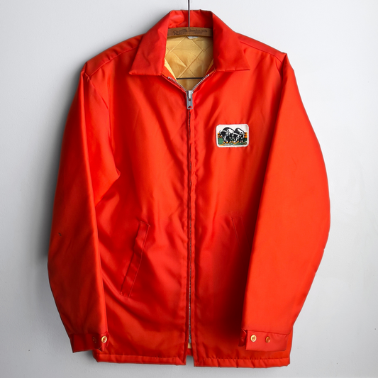 Vintage 1970s Orange Bison Patch Quilted Light Jacket  - Shop ThreadCount Vintage Co.