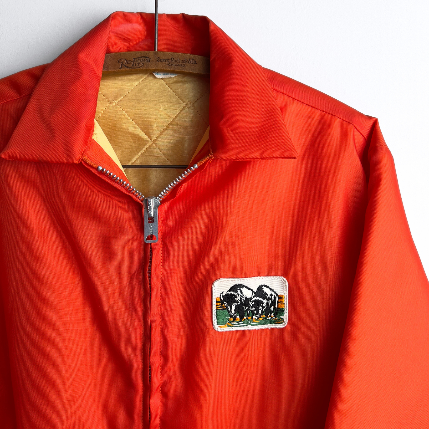 Vintage 1970s Orange Bison Patch Quilted Light Jacket  - Shop ThreadCount Vintage Co.