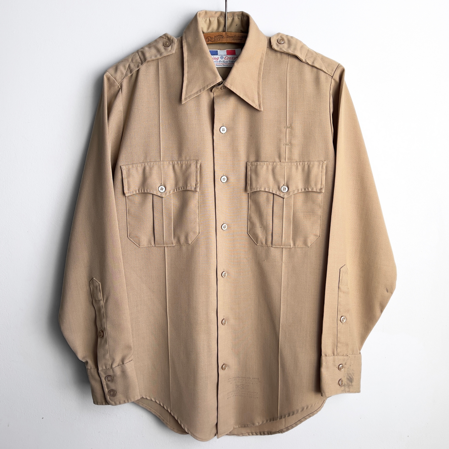 Vintage 1980s U.S. Military Tan Button Up Uniform Dress Shirt  - Shop ThreadCount Vintage Co.