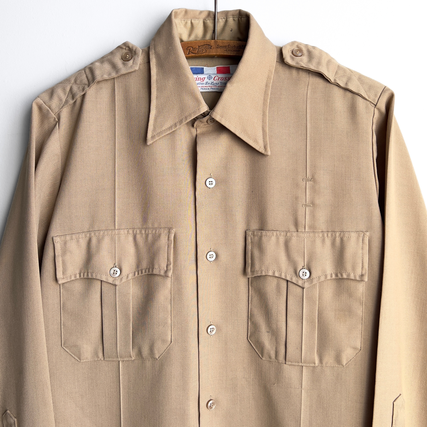 Vintage 1980s U.S. Military Tan Button Up Uniform Dress Shirt  - Shop ThreadCount Vintage Co.