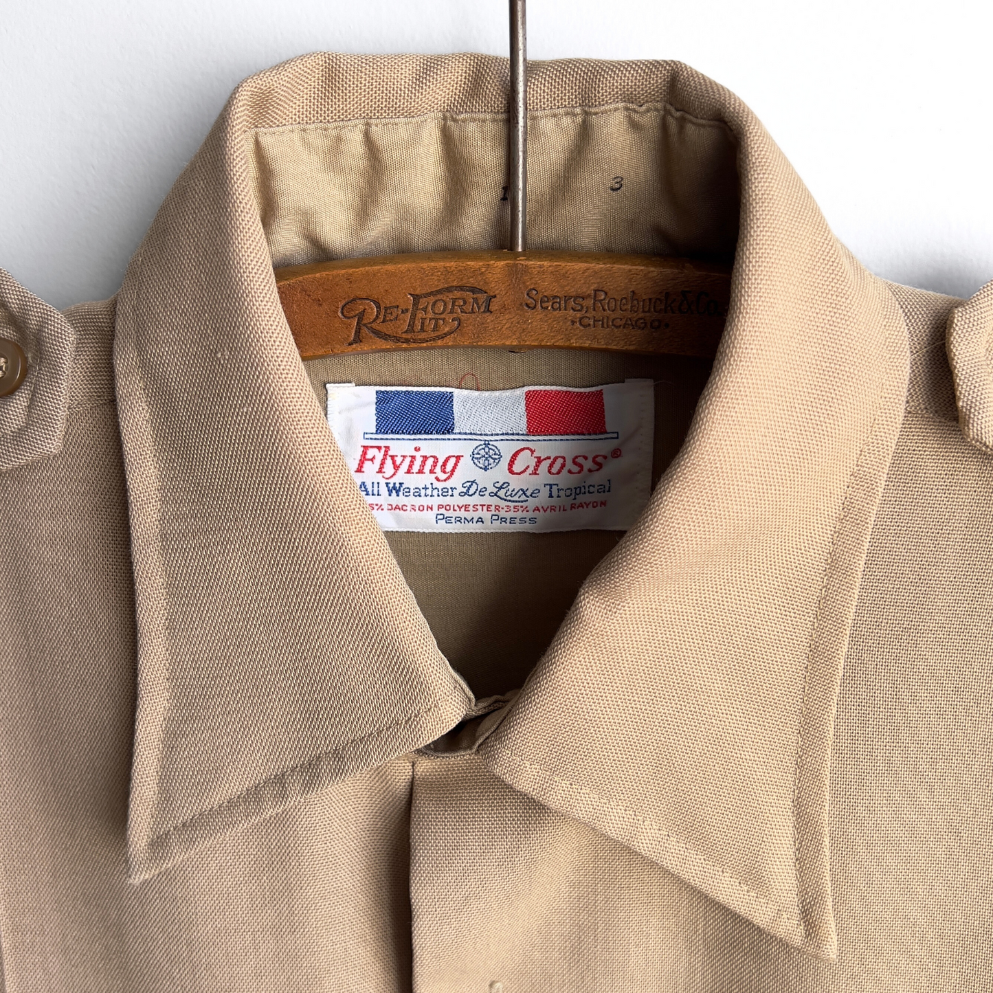 Vintage 1980s U.S. Military Tan Button Up Uniform Dress Shirt  - Shop ThreadCount Vintage Co.