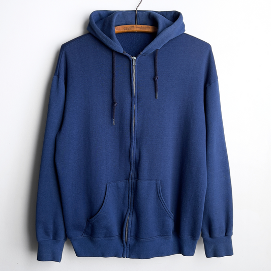 Vintage 1970s Navy Blue Blank Zip Up Hoodie  - Shop ThreadCount Vintage Co.