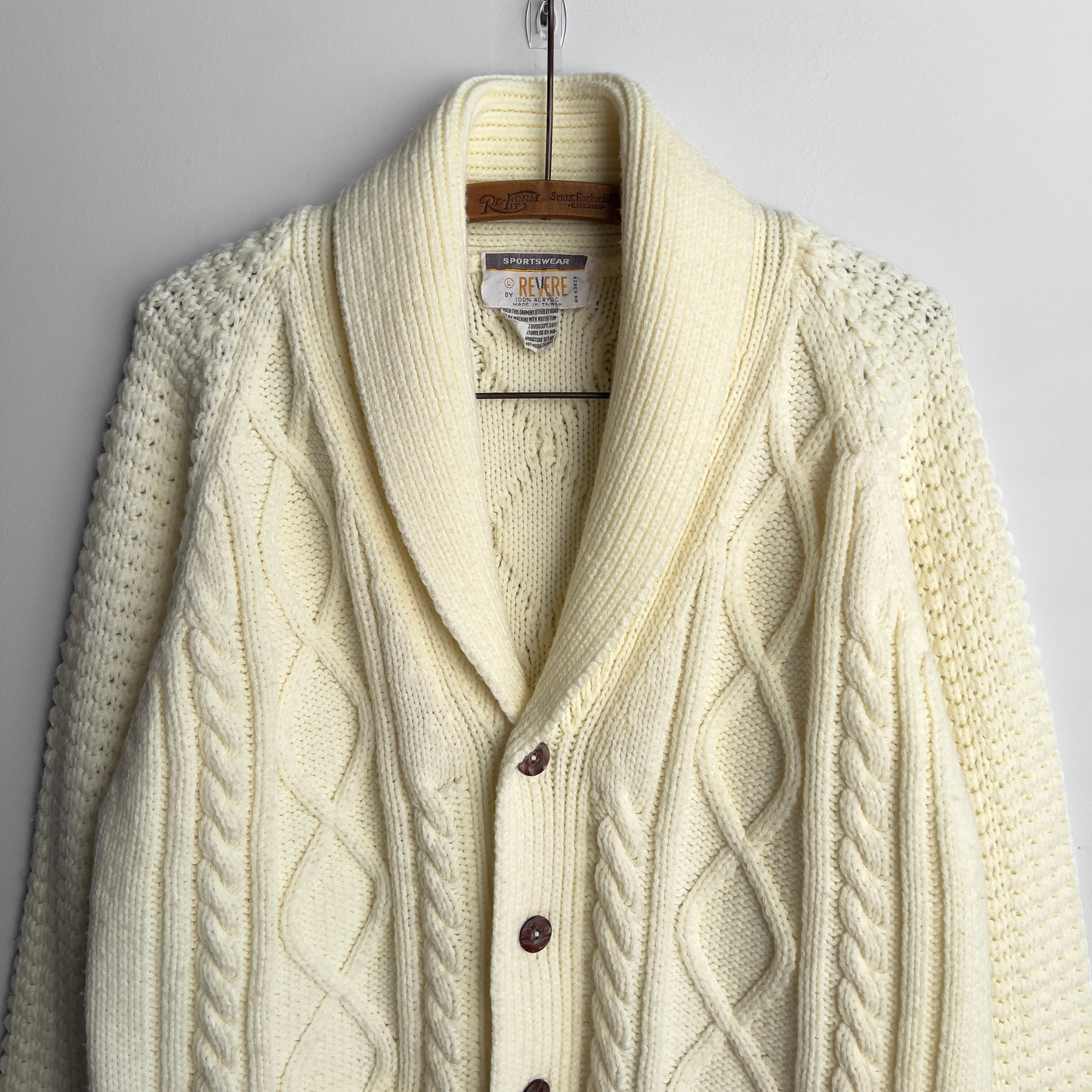 Vintage 1970s Big Cable Knit Shawl Collar Cardigan  - Shop ThreadCount Vintage Co.