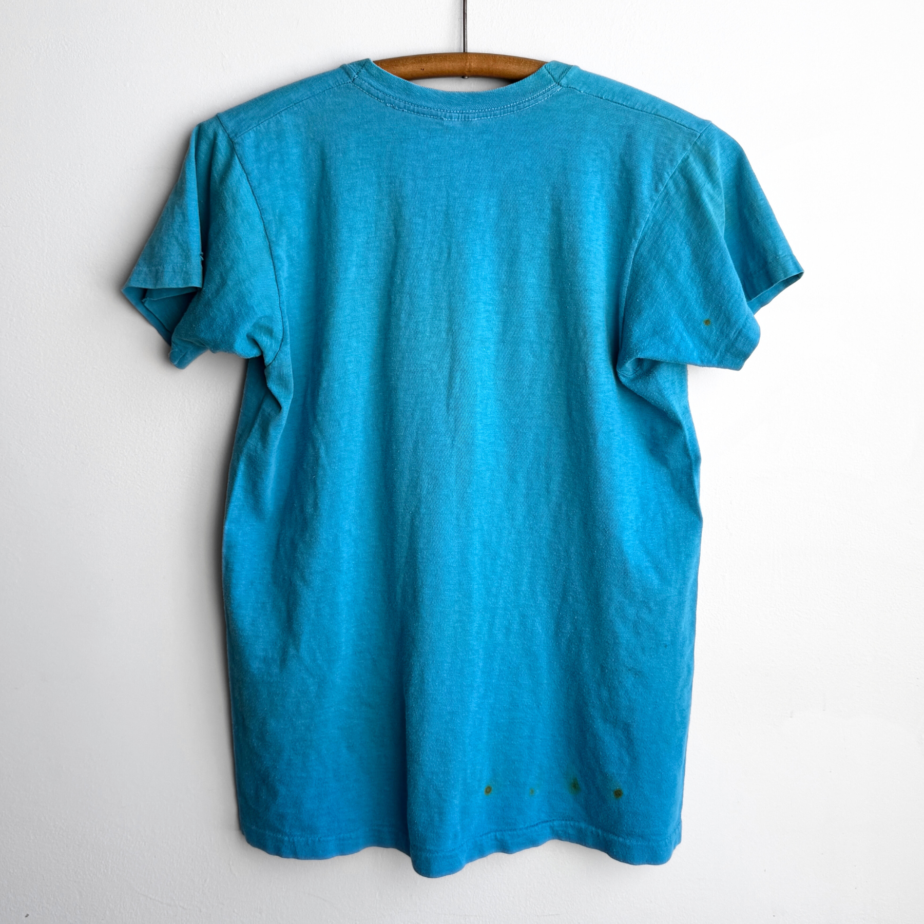 Vintage 1960s Faded & Distressed Blue Cotton Pocket Tee  - Shop ThreadCount Vintage Co.