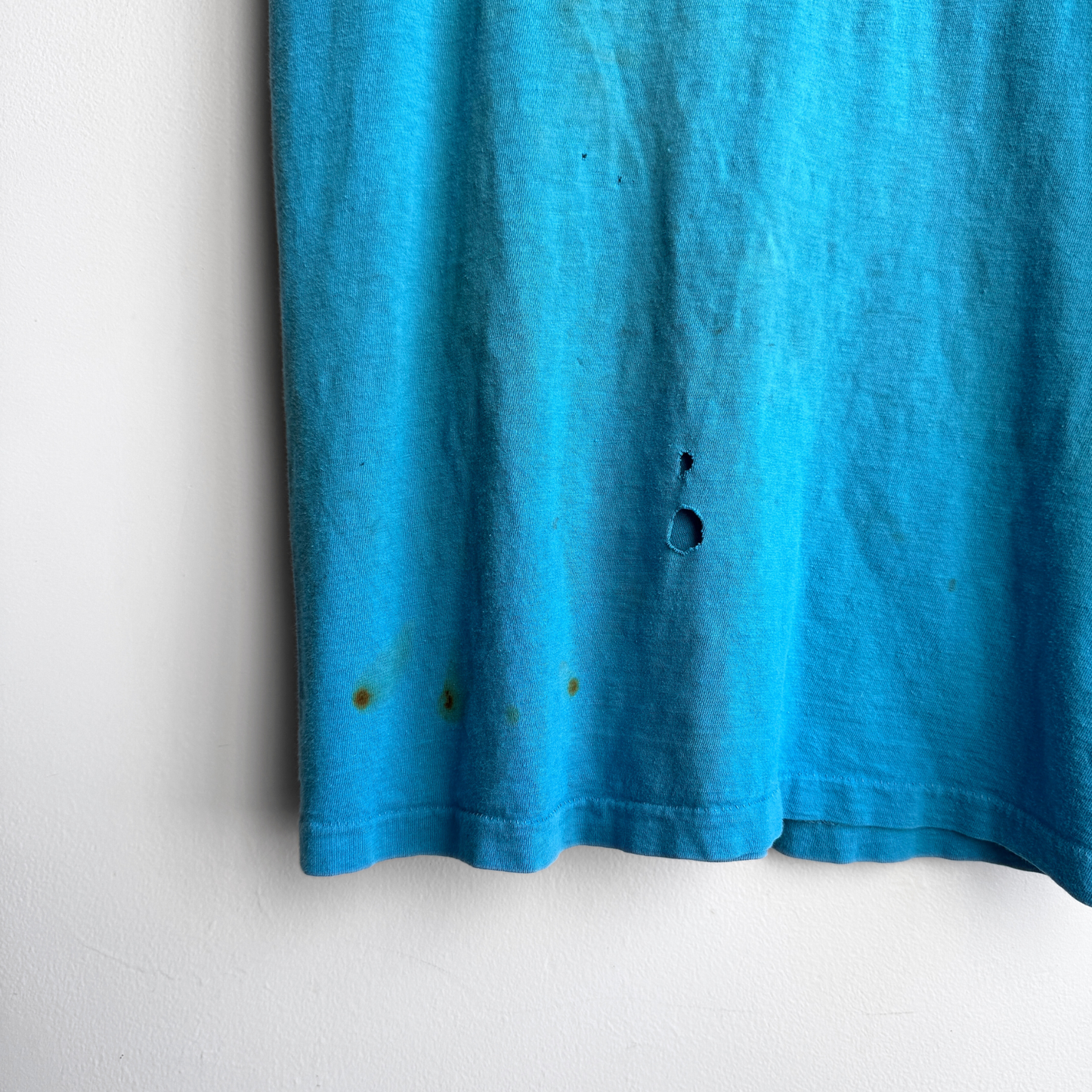 Vintage 1960s Faded & Distressed Blue Cotton Pocket Tee  - Shop ThreadCount Vintage Co.