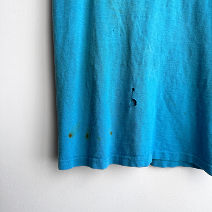 1960s Faded & Distressed Blue Cotton Pocket Tee  - Shop ThreadCount Vintage Co.