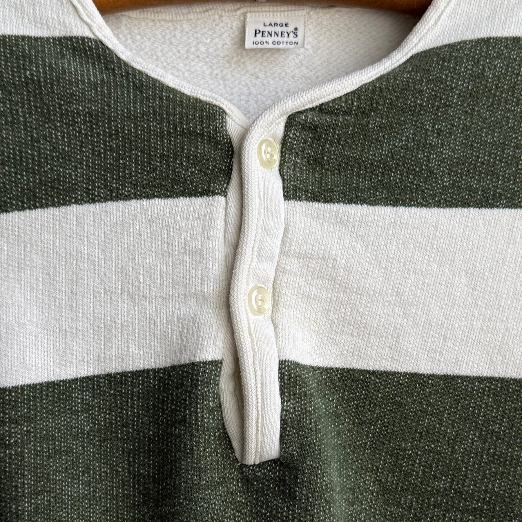 Vintage 1950s Green & White Striped Short Sleeve Sweatshirt  - Shop ThreadCount Vintage Co.