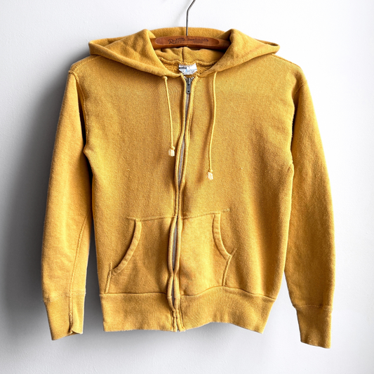 Vintage 1960s Faded Yellow Cotton Zip Up Kids Hoodie  - Shop ThreadCount Vintage Co.