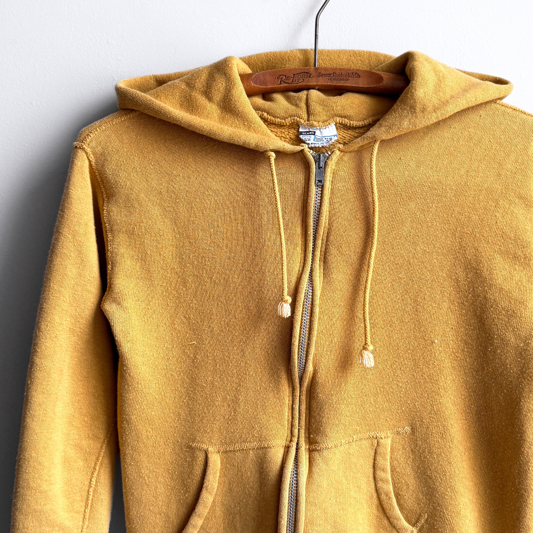 Vintage 1960s Faded Yellow Cotton Zip Up Kids Hoodie  - Shop ThreadCount Vintage Co.