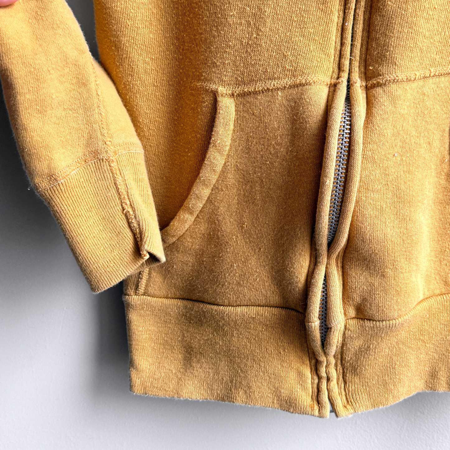 Vintage 1960s Faded Yellow Cotton Zip Up Kids Hoodie  - Shop ThreadCount Vintage Co.