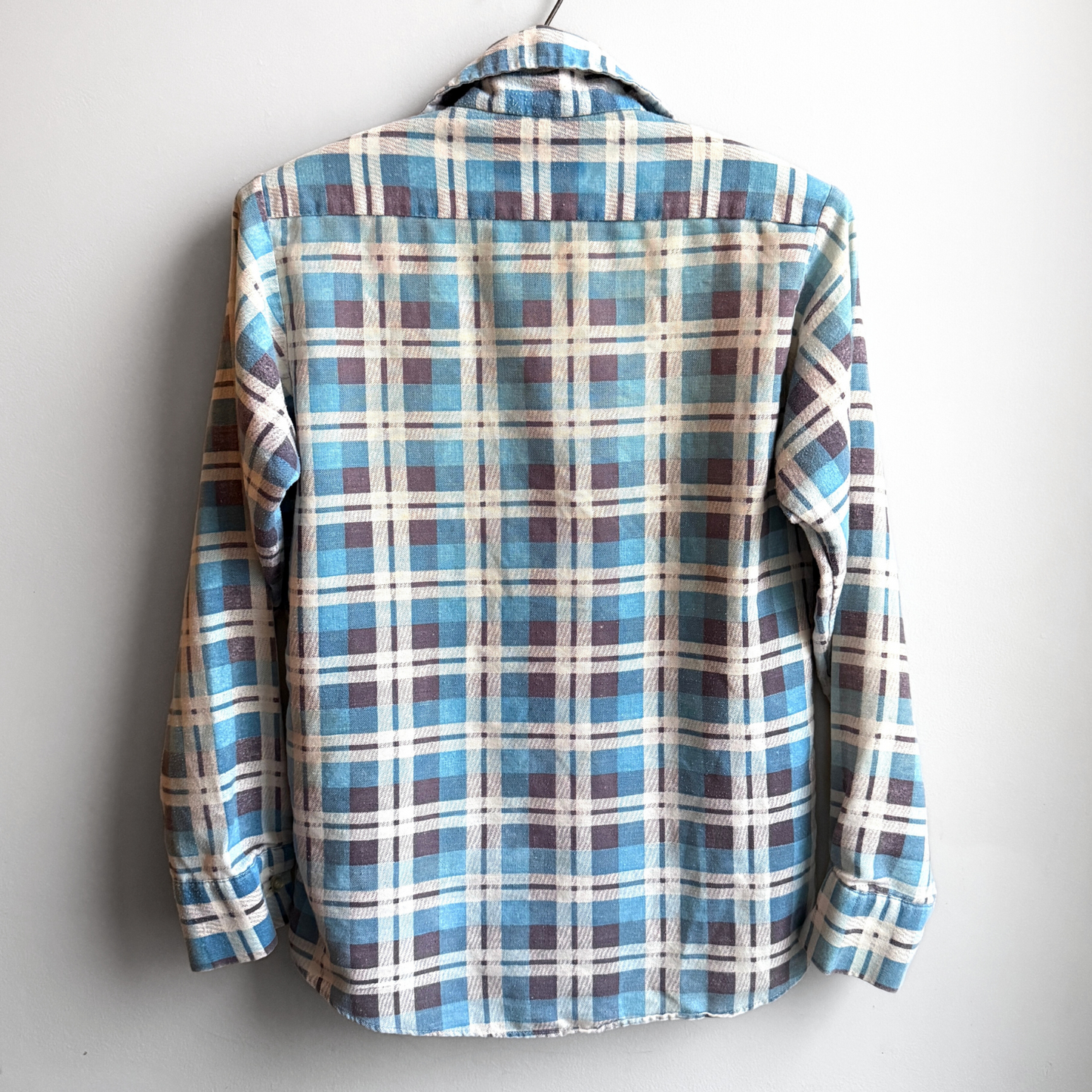 Vintage 1970s Blue & White Plaid Print Flannel Shirt  - Shop ThreadCount Vintage Co.