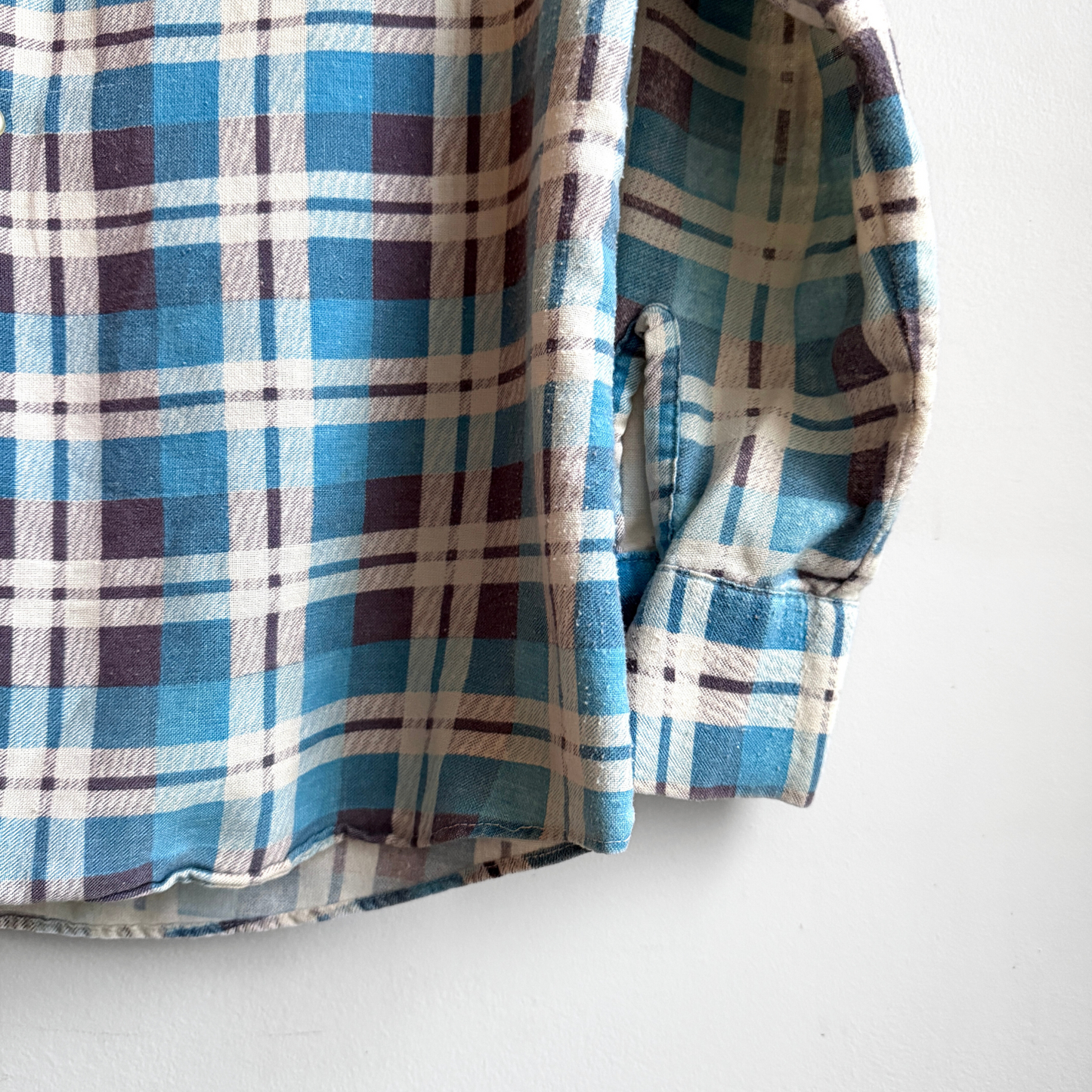 Vintage 1970s Blue & White Plaid Print Flannel Shirt  - Shop ThreadCount Vintage Co.