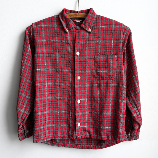 Vintage 1960s Red & Black Check Plaid Rayon Button Down Shirt  - Shop ThreadCount Vintage Co.