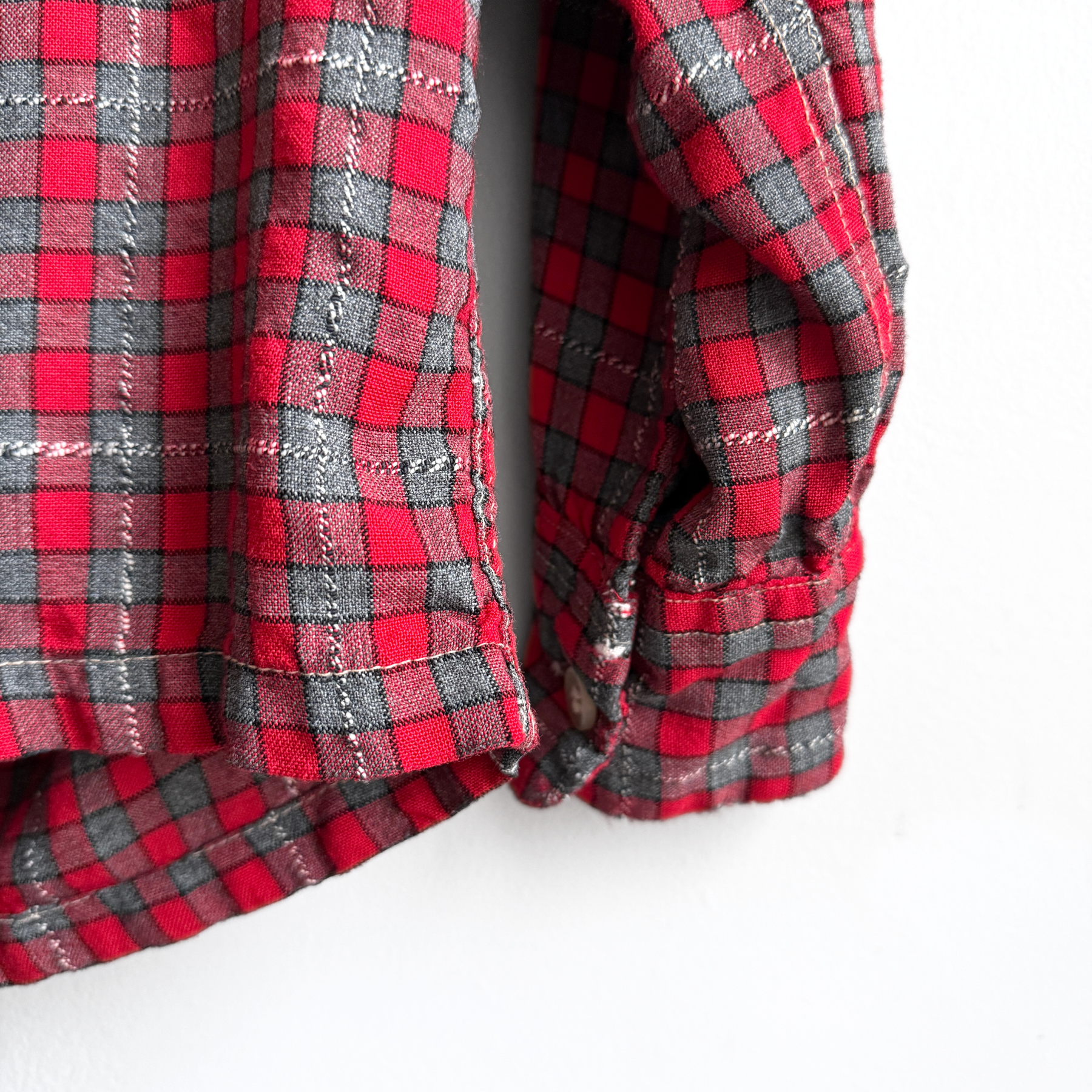 Vintage 1960s Red & Black Check Plaid Rayon Button Down Shirt  - Shop ThreadCount Vintage Co.