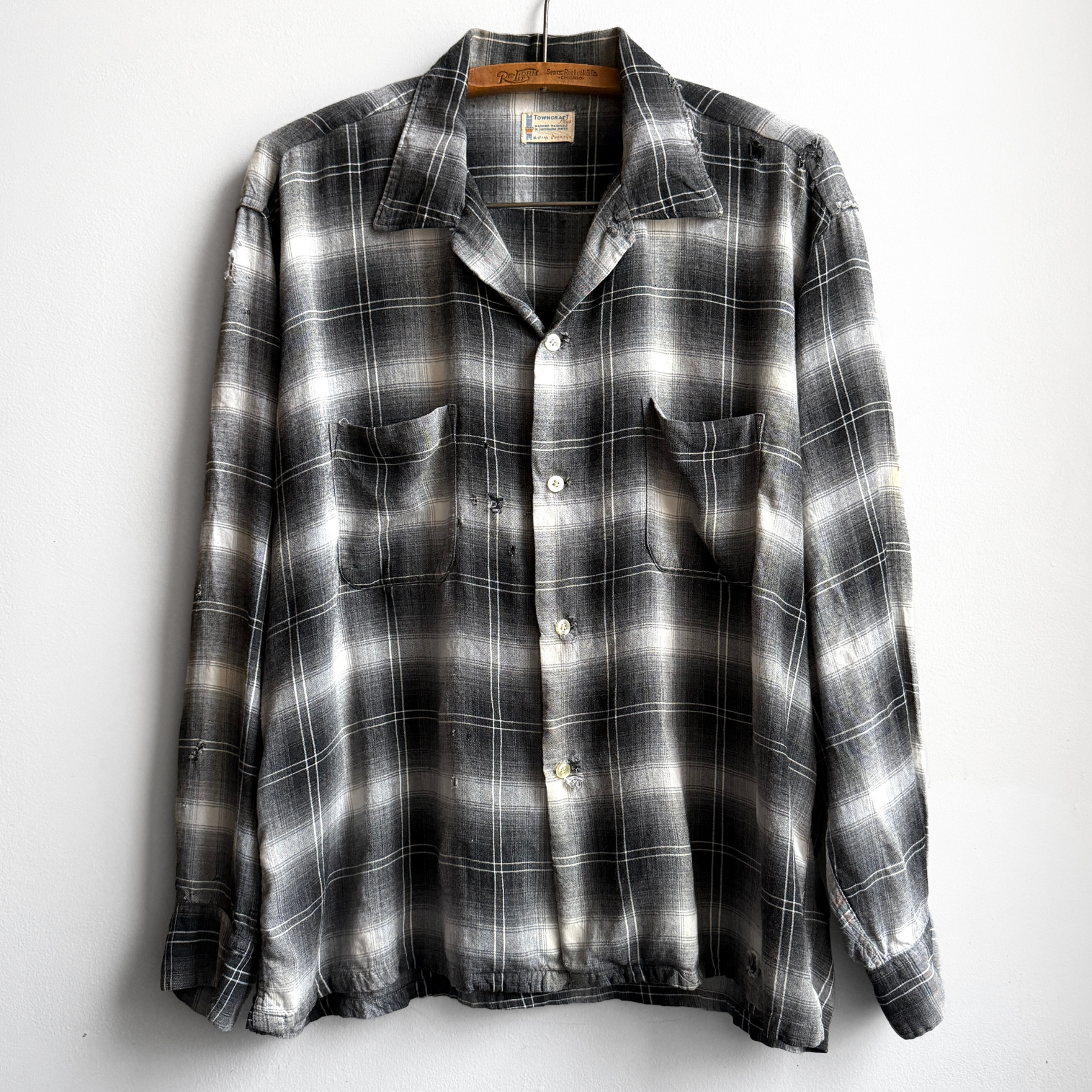 1950s Towncraft Shadow Plaid Rayon Shirt | Size XL | Shop