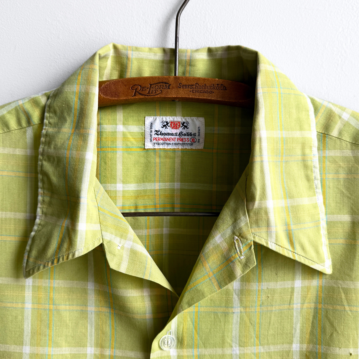 Vintage 1960s Light Green Distressed Short Sleeve Shirt  - Shop ThreadCount Vintage Co.