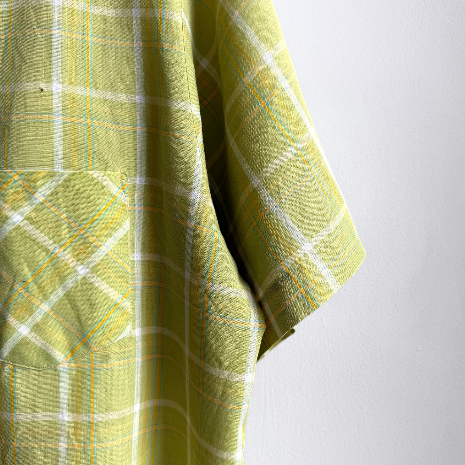 Vintage 1960s Light Green Distressed Short Sleeve Shirt  - Shop ThreadCount Vintage Co.