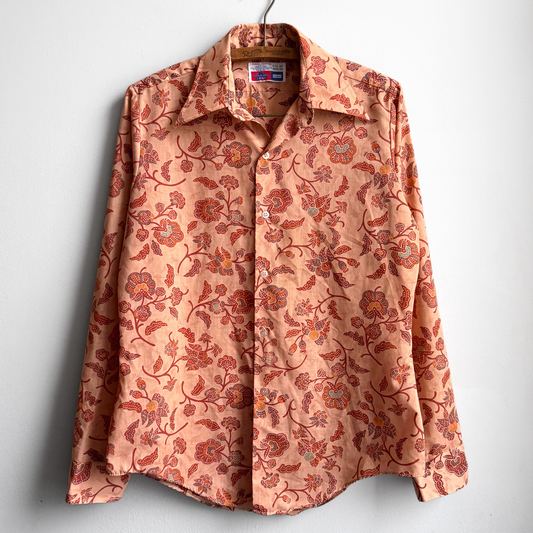 Vintage 1970s Orange Floral Print Button Up Shirt  - Shop ThreadCount Vintage Co.