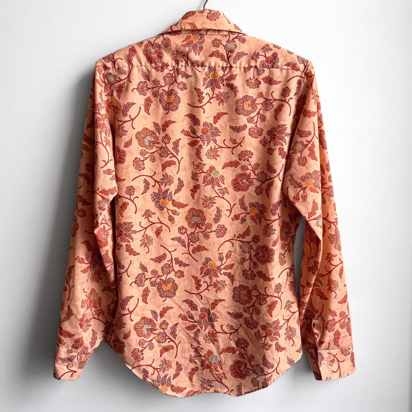 Vintage 1970s Orange Floral Print Button Up Shirt  - Shop ThreadCount Vintage Co.