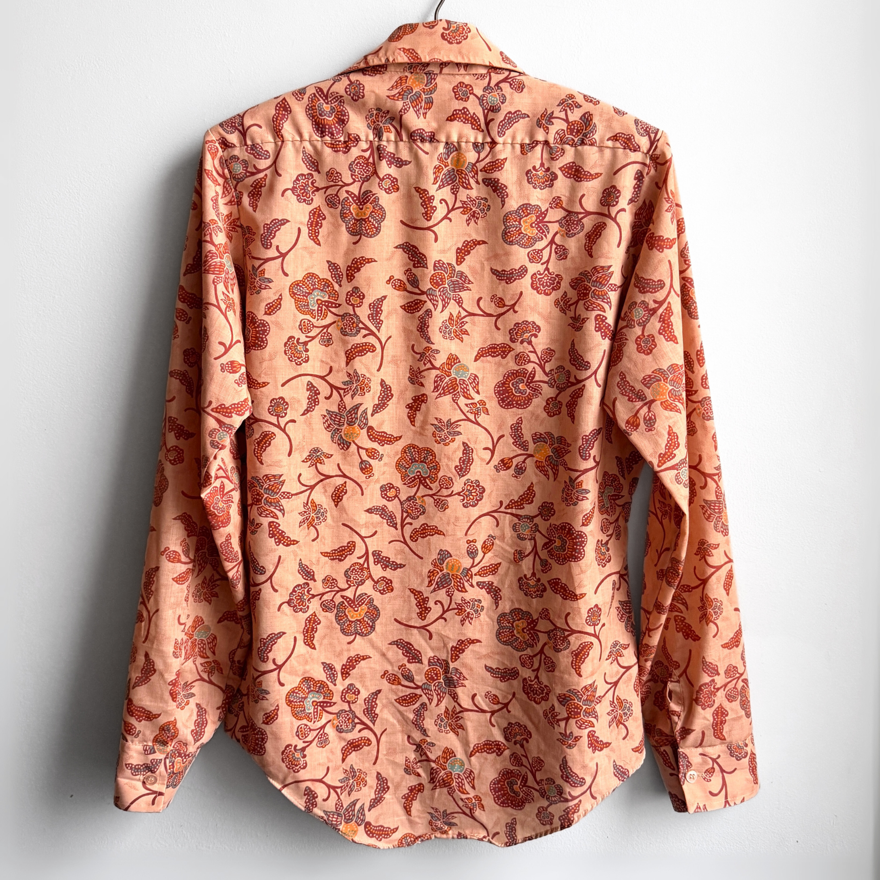 Vintage 1970s Orange Floral Print Button Up Shirt  - Shop ThreadCount Vintage Co.