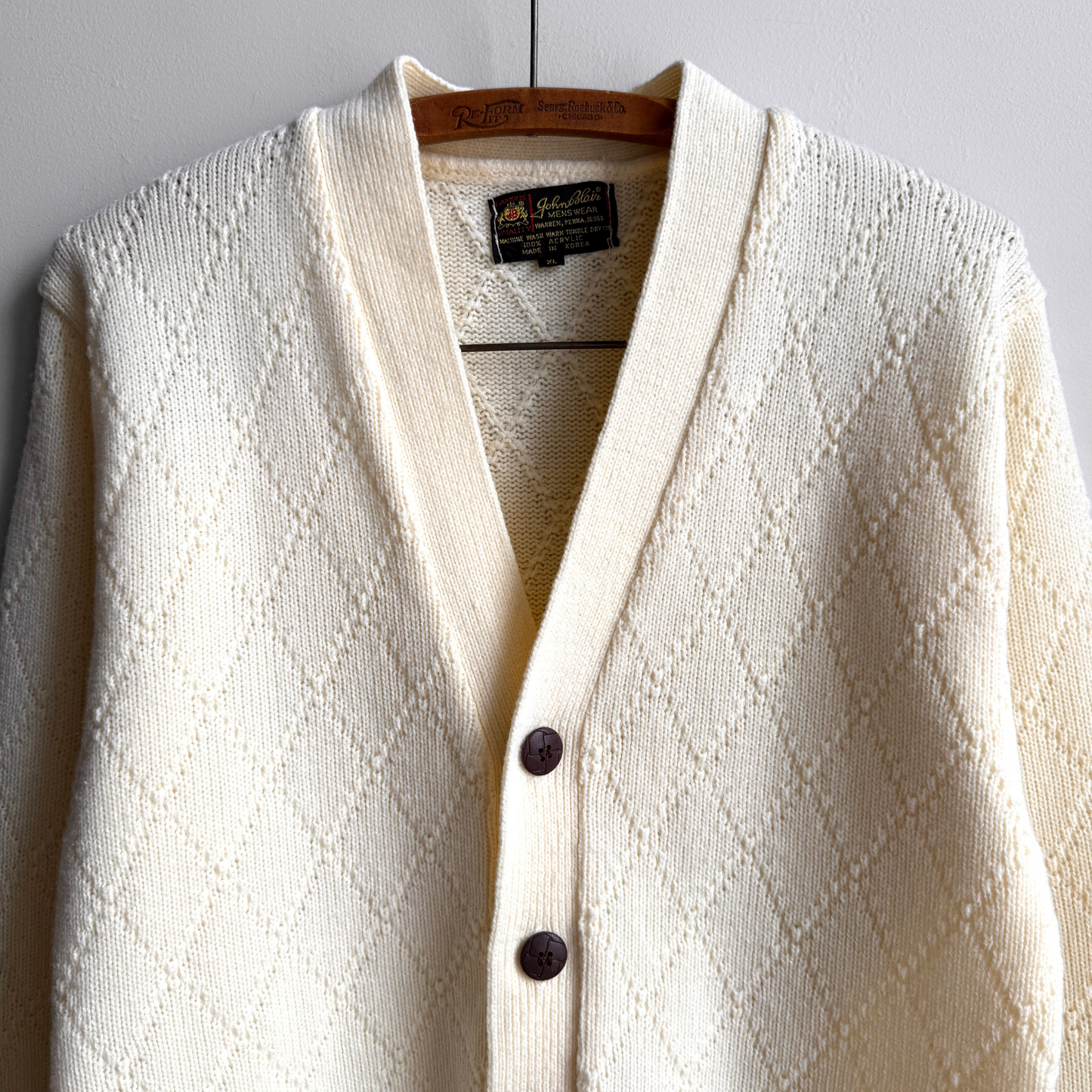 Vintage 1970s Diamond Pattern Acrylic Knit Cardigan  - Shop ThreadCount Vintage Co.