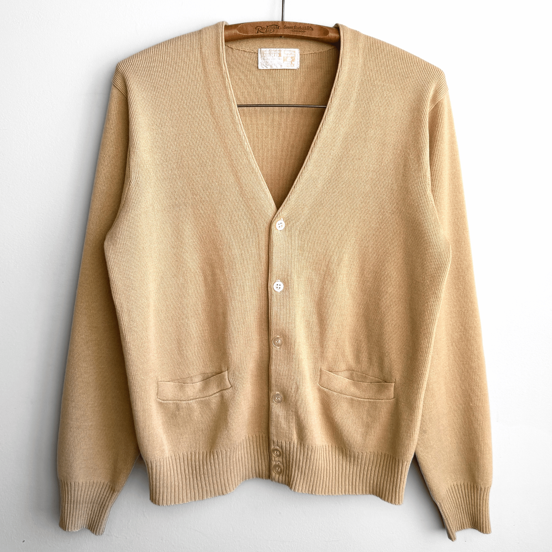 Vintage 1980s Light Tan Acrylic Knit Cardigan  - Shop ThreadCount Vintage Co.