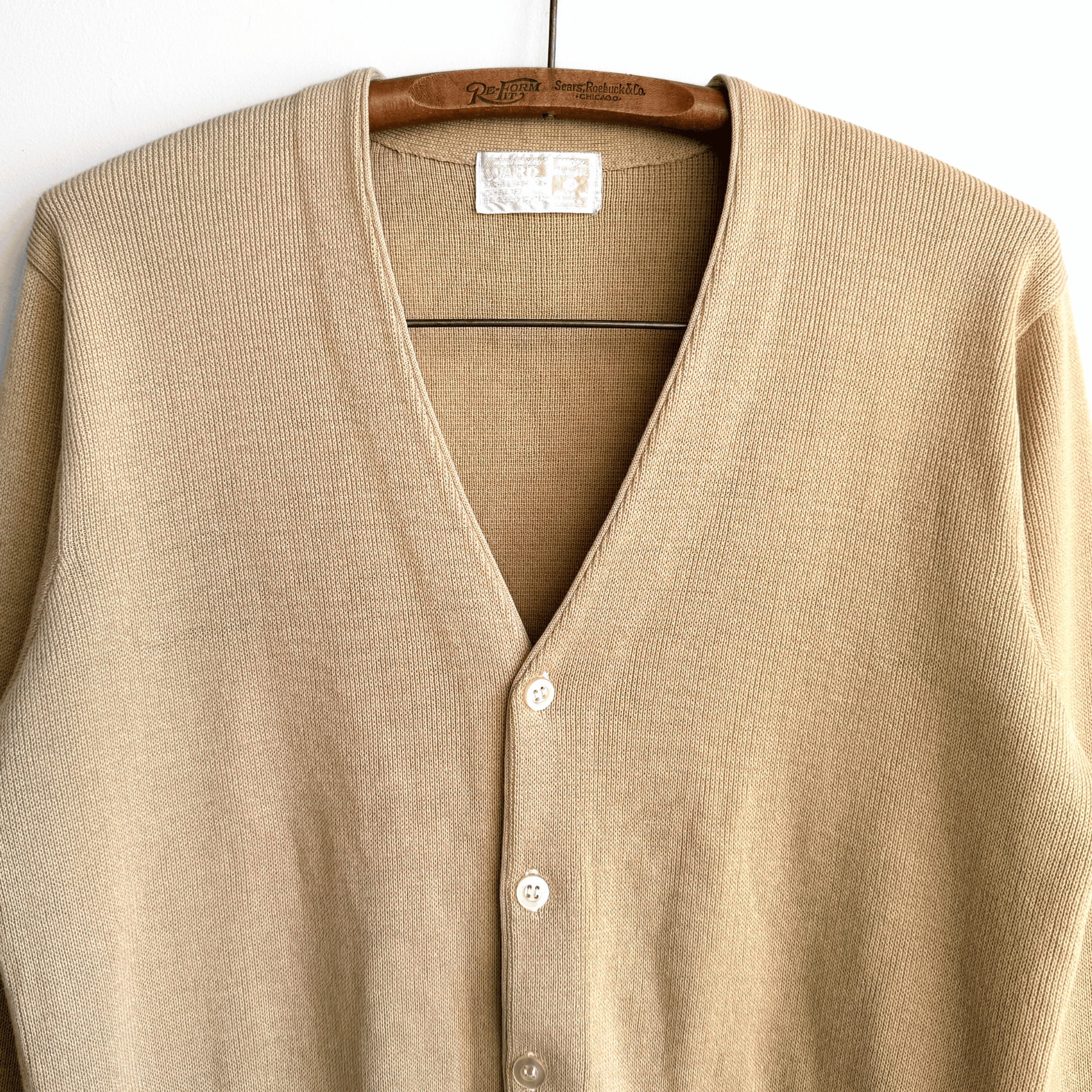 Vintage 1980s Light Tan Acrylic Knit Cardigan  - Shop ThreadCount Vintage Co.