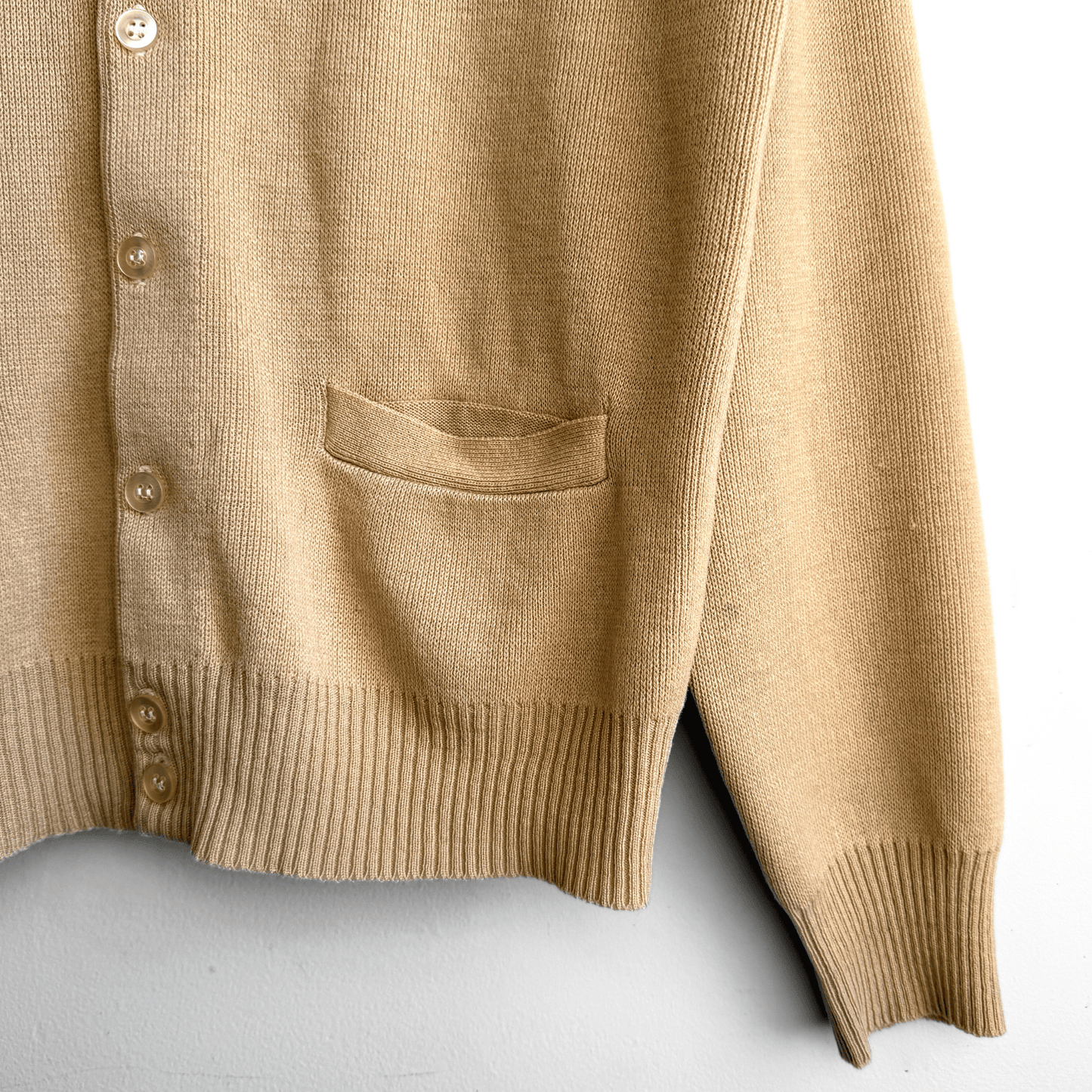 Vintage 1980s Light Tan Acrylic Knit Cardigan  - Shop ThreadCount Vintage Co.