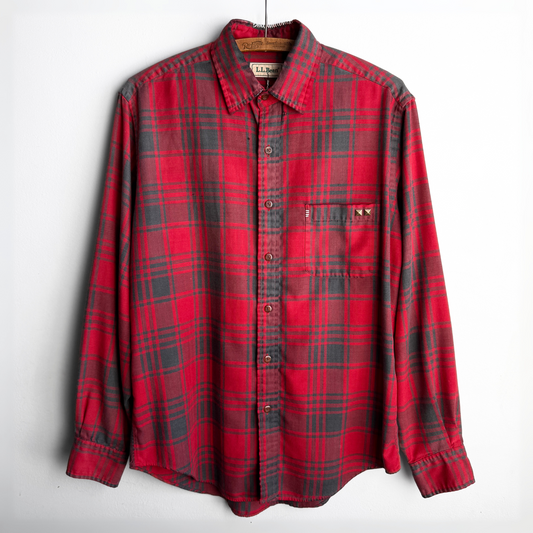 Vintage 1980s Sashiko Stitch Red Plaid Flannel Shirt  - Shop ThreadCount Vintage Co.