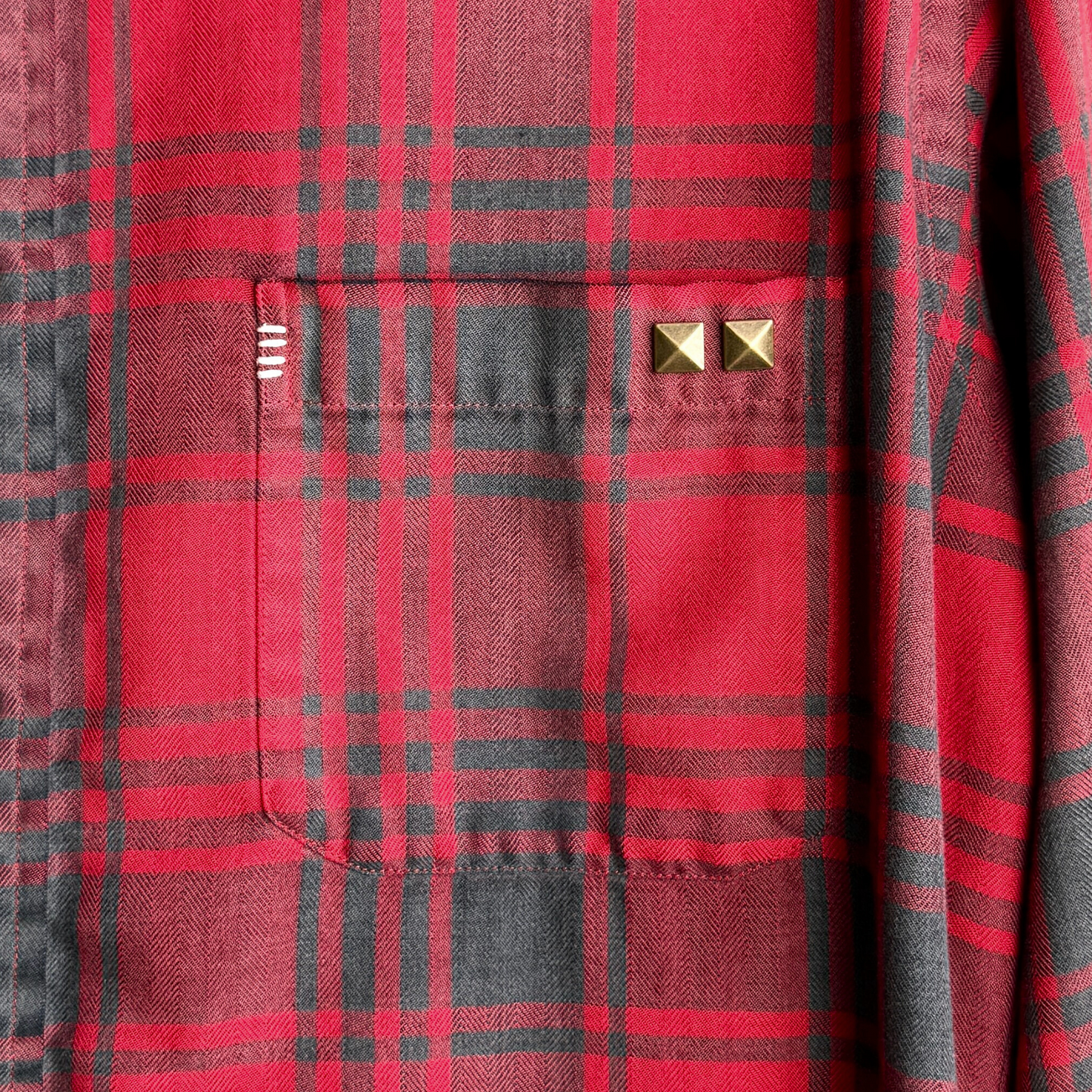 Vintage 1980s Sashiko Stitch Red Plaid Flannel Shirt  - Shop ThreadCount Vintage Co.