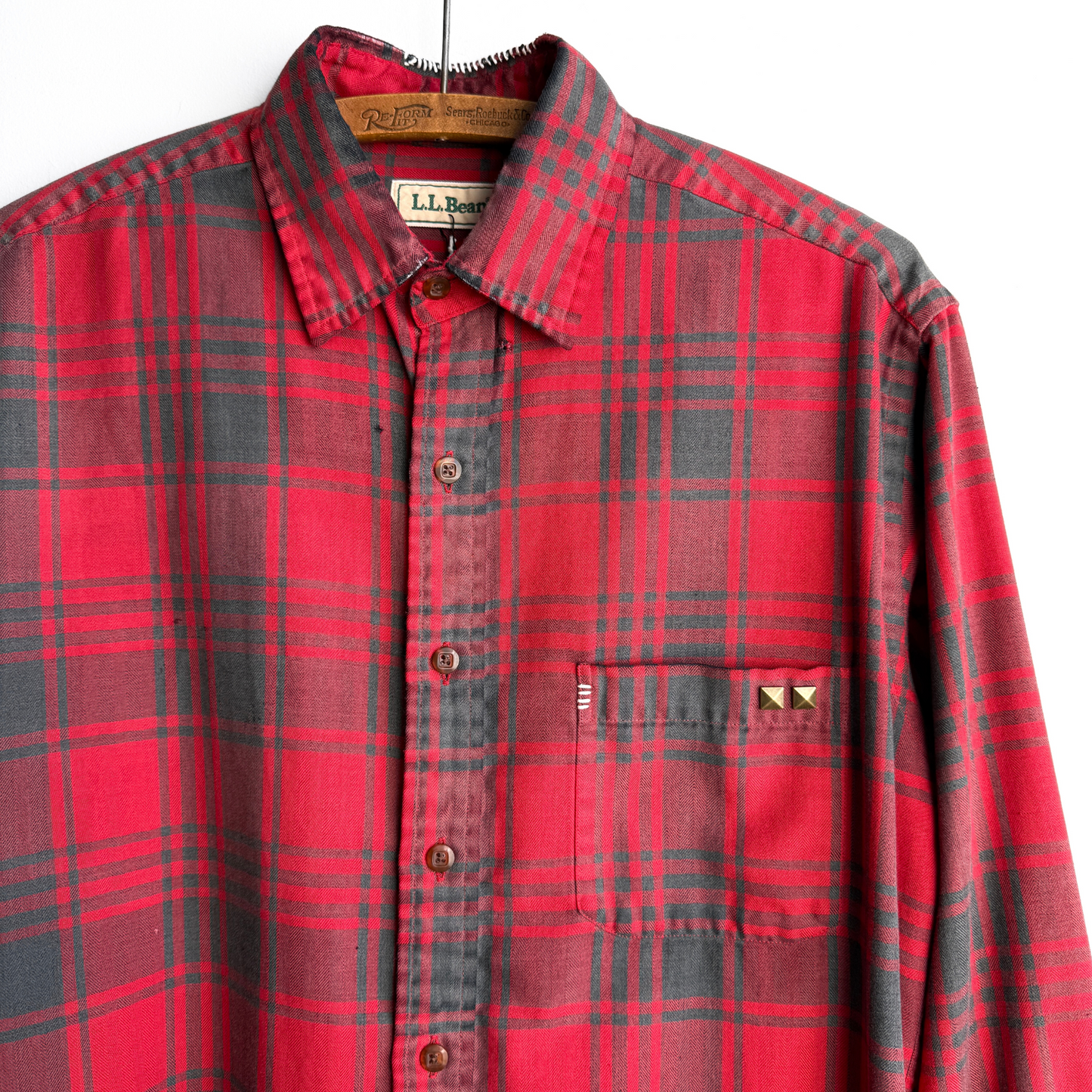 Vintage 1980s Sashiko Stitch Red Plaid Flannel Shirt  - Shop ThreadCount Vintage Co.