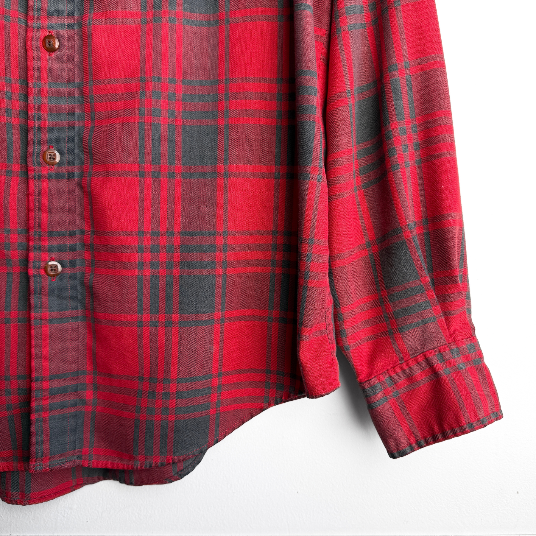 Vintage 1980s Sashiko Stitch Red Plaid Flannel Shirt  - Shop ThreadCount Vintage Co.