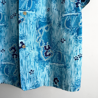 1960s Hawaiian Islands Print Button Up Hawaiian Shirt  - Shop ThreadCount Vintage Co.
