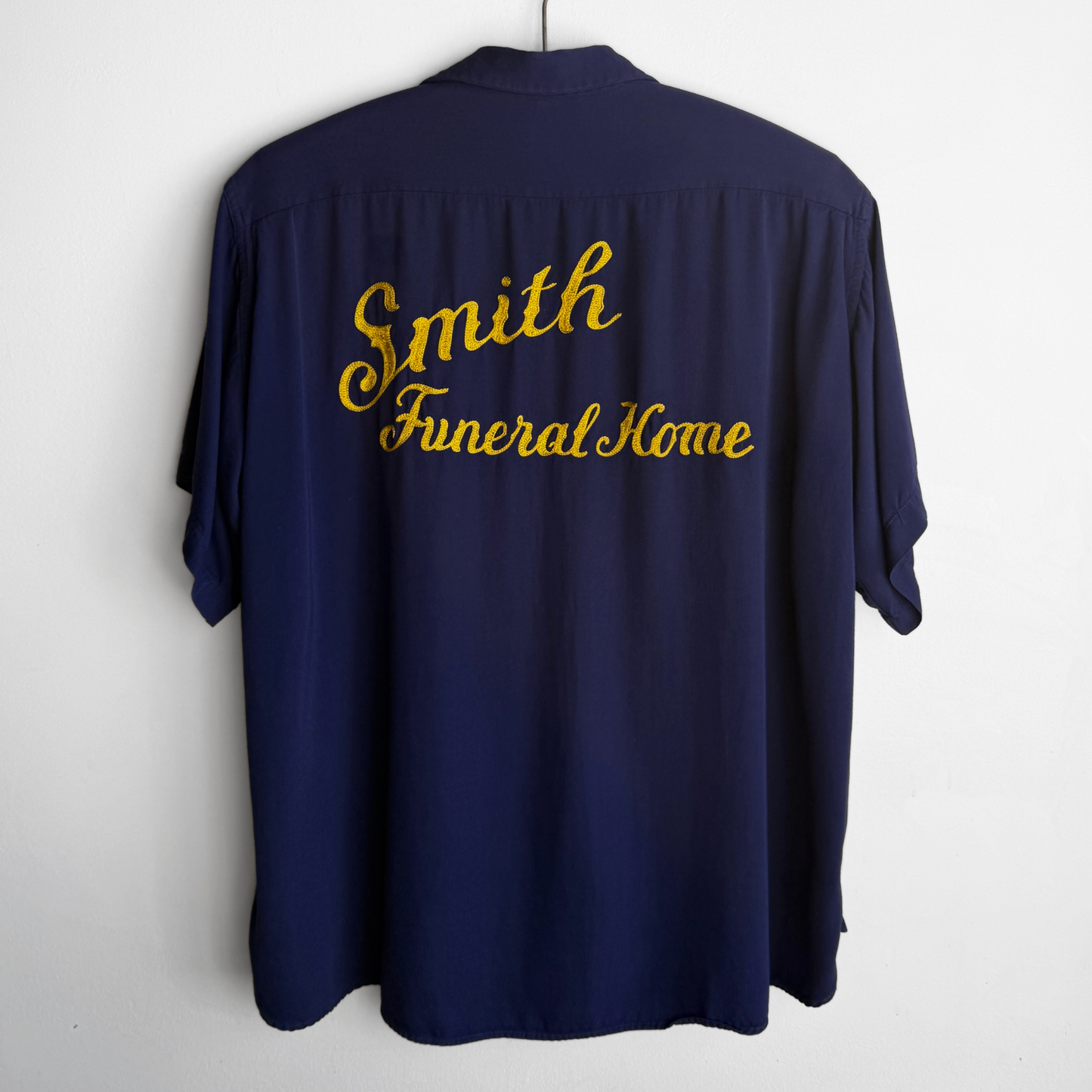 Vintage 1950s Smith Funeral Home Chain Stitch Rayon Bowling Shirt  - Shop ThreadCount Vintage Co.