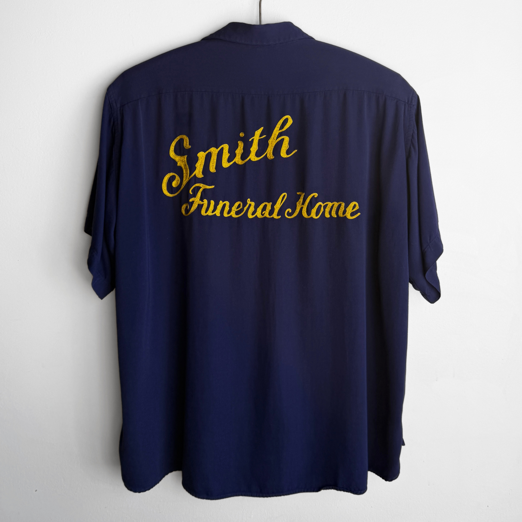 Vintage 1950s Smith Funeral Home Chain Stitch Rayon Bowling Shirt  - Shop ThreadCount Vintage Co.