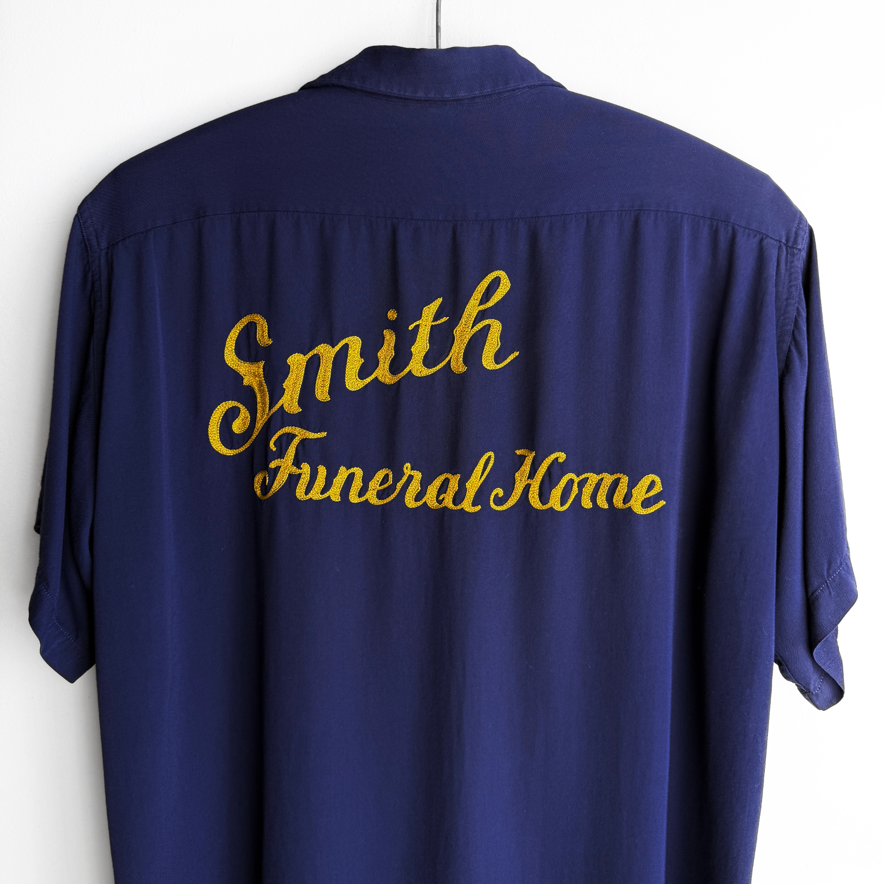 Vintage 1950s Smith Funeral Home Chain Stitch Rayon Bowling Shirt  - Shop ThreadCount Vintage Co.