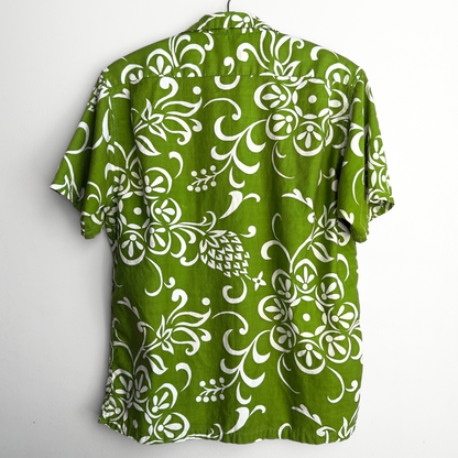 1960s Green & White Floral Button Up Hawaiian Shirt  - Shop ThreadCount Vintage Co.