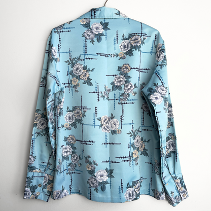 1970s Blue Floral Print Button Up Disco Shirt  - Shop ThreadCount Vintage Co.