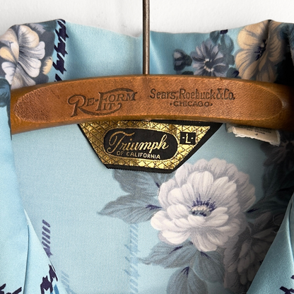 1970s Blue Floral Print Button Up Disco Shirt  - Shop ThreadCount Vintage Co.