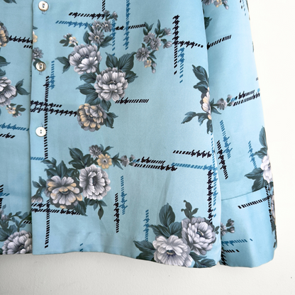 1970s Blue Floral Print Button Up Disco Shirt  - Shop ThreadCount Vintage Co.