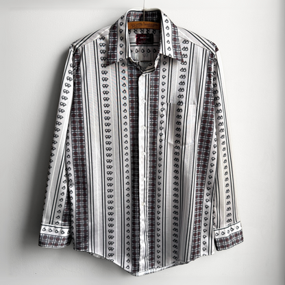 1970s Striped Geometric Pattern Disco Shirt  - Shop ThreadCount Vintage Co.