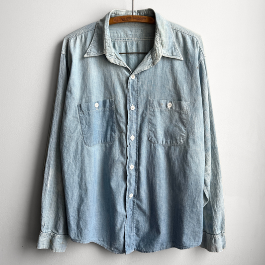 1930s Chambray Cotton Sun Faded Work Shirt  - Shop ThreadCount Vintage Co.