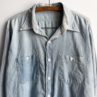 1930s Chambray Cotton Sun Faded Work Shirt  - Shop ThreadCount Vintage Co.