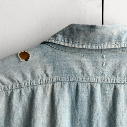 1930s Chambray Cotton Sun Faded Work Shirt  - Shop ThreadCount Vintage Co.