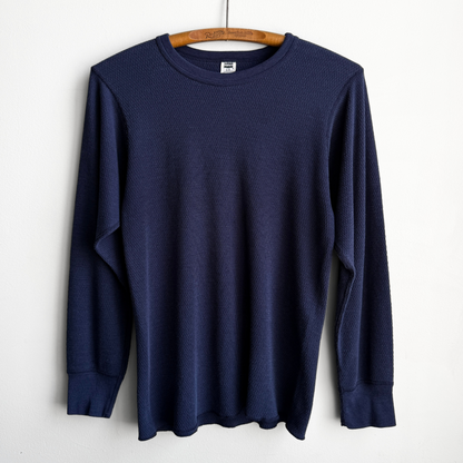 1980s Navy Blue Waffle Knit Thermal Long Sleeve  - Shop ThreadCount Vintage Co.