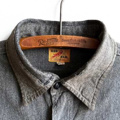 1940s Red Ram Salt & Pepper Repaired Shirt  - Shop ThreadCount Vintage Co.
