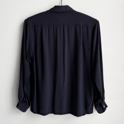 1960s Black Rayon Crest Embroidery Button Up Shirt  - Shop ThreadCount Vintage Co.