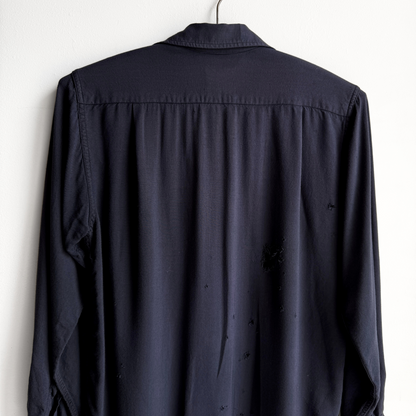 1960s Black Rayon Crest Embroidery Button Up Shirt  - Shop ThreadCount Vintage Co.